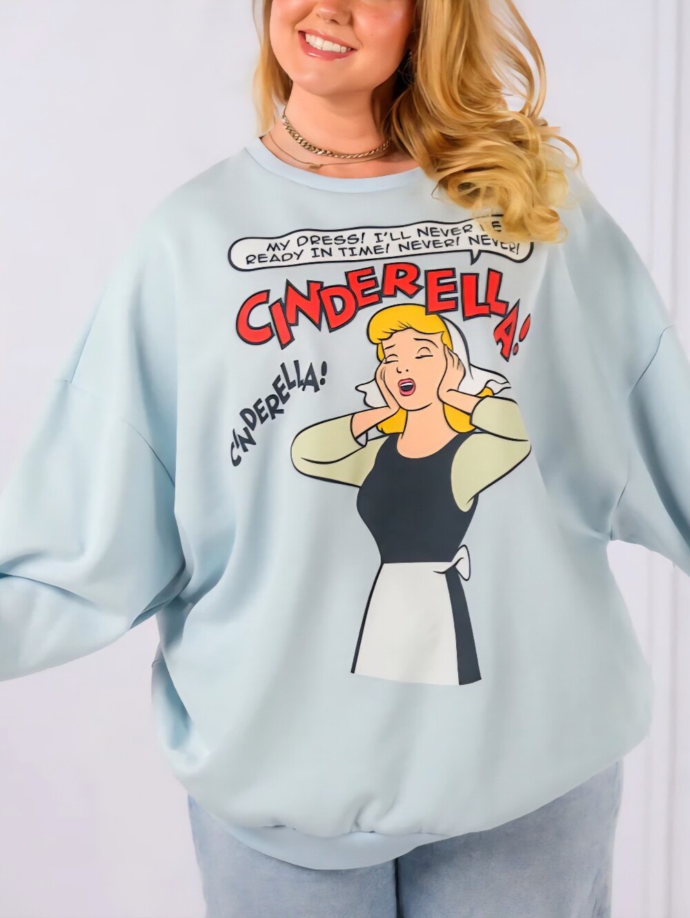 NWT Cakeworthy Cinderella Comic Drop Sleeve Crewneck size large
